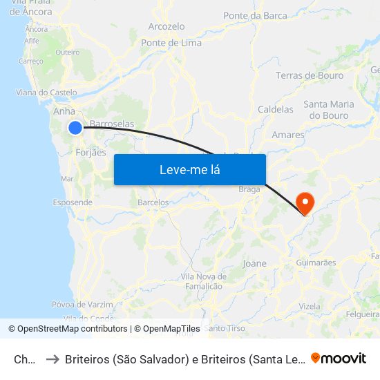 Chafé to Briteiros (São Salvador) e Briteiros (Santa Leocádia) map