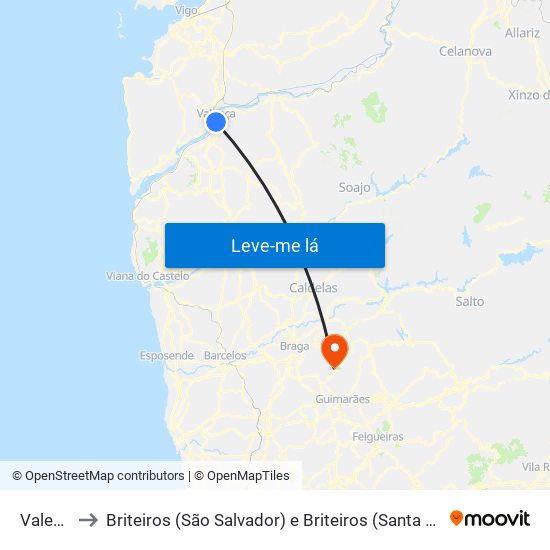 Valença to Briteiros (São Salvador) e Briteiros (Santa Leocádia) map