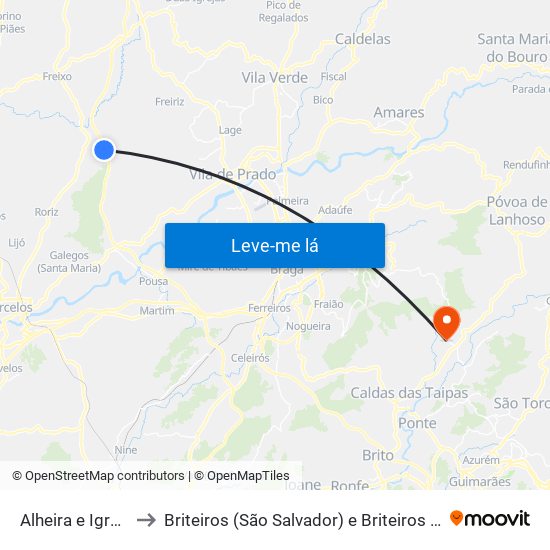 Alheira e Igreja Nova to Briteiros (São Salvador) e Briteiros (Santa Leocádia) map