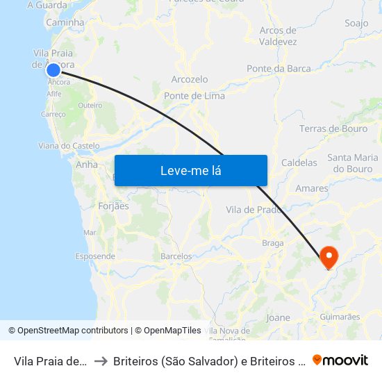 Vila Praia de Âncora to Briteiros (São Salvador) e Briteiros (Santa Leocádia) map