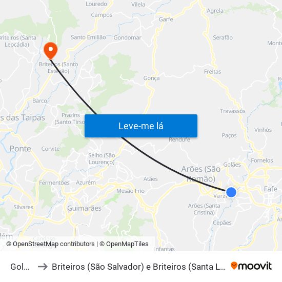 Golães to Briteiros (São Salvador) e Briteiros (Santa Leocádia) map