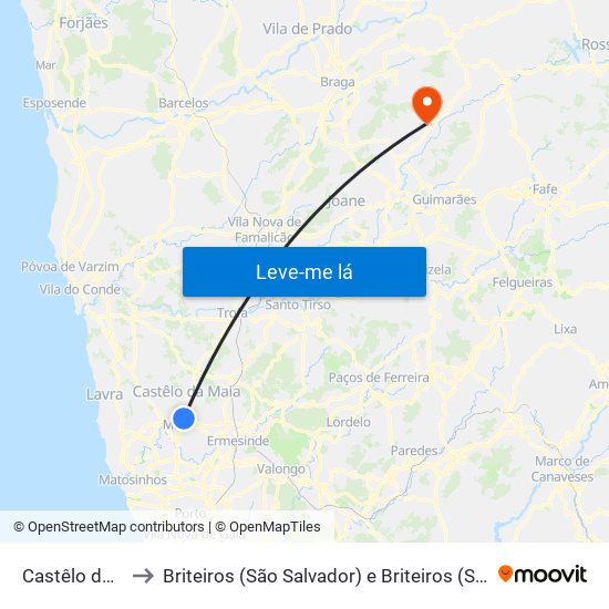 Castêlo da Maia to Briteiros (São Salvador) e Briteiros (Santa Leocádia) map