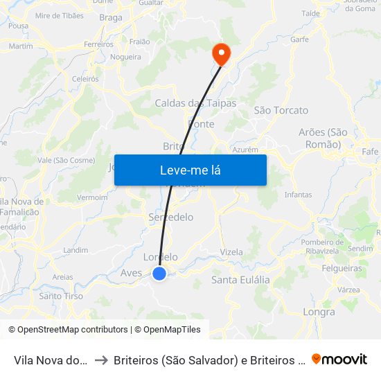 Vila Nova do Campo to Briteiros (São Salvador) e Briteiros (Santa Leocádia) map