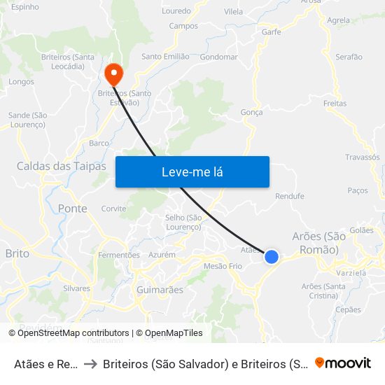 Atães e Rendufe to Briteiros (São Salvador) e Briteiros (Santa Leocádia) map