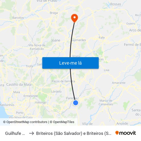 Guilhufe e Urrô to Briteiros (São Salvador) e Briteiros (Santa Leocádia) map