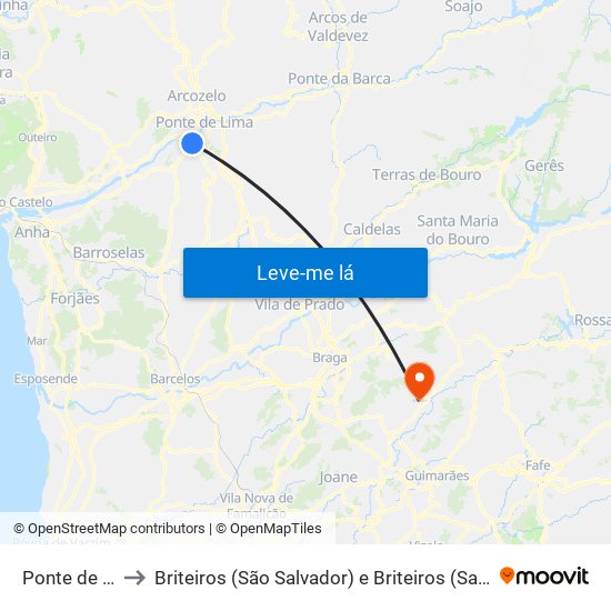 Ponte de Lima to Briteiros (São Salvador) e Briteiros (Santa Leocádia) map