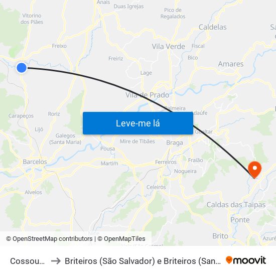 Cossourado to Briteiros (São Salvador) e Briteiros (Santa Leocádia) map