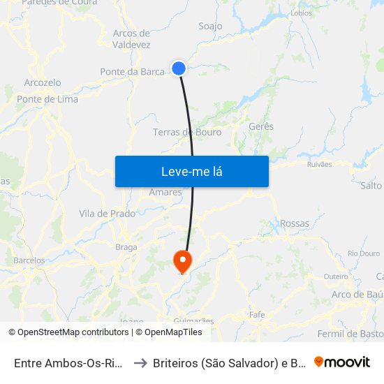 Entre Ambos-Os-Rios, Ermida e Germil to Briteiros (São Salvador) e Briteiros (Santa Leocádia) map