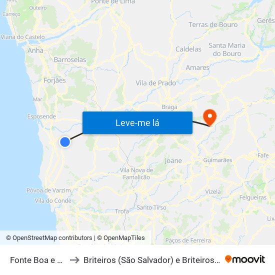 Fonte Boa e Rio Tinto to Briteiros (São Salvador) e Briteiros (Santa Leocádia) map