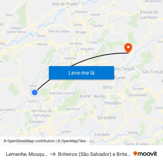 Lemenhe, Mouquim e Jesufrei to Briteiros (São Salvador) e Briteiros (Santa Leocádia) map