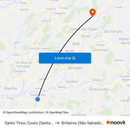 Santo Tirso, Couto (Santa Cristina e São Miguel) e Burgães to Briteiros (São Salvador) e Briteiros (Santa Leocádia) map