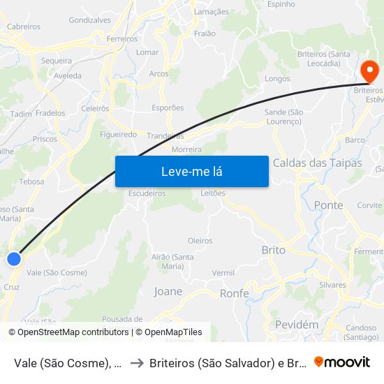 Vale (São Cosme), Telhado e Portela to Briteiros (São Salvador) e Briteiros (Santa Leocádia) map