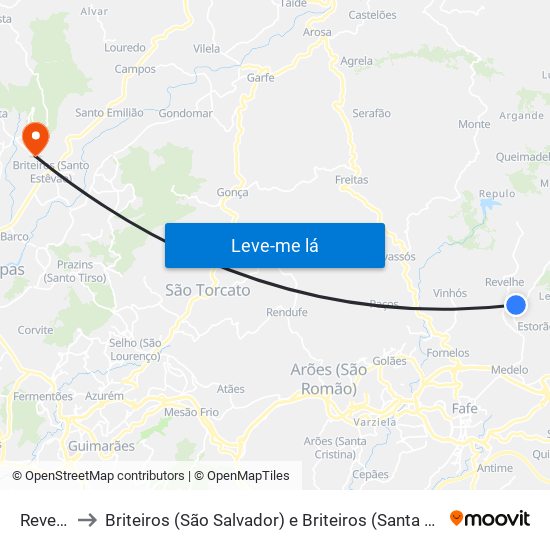 Revelhe to Briteiros (São Salvador) e Briteiros (Santa Leocádia) map