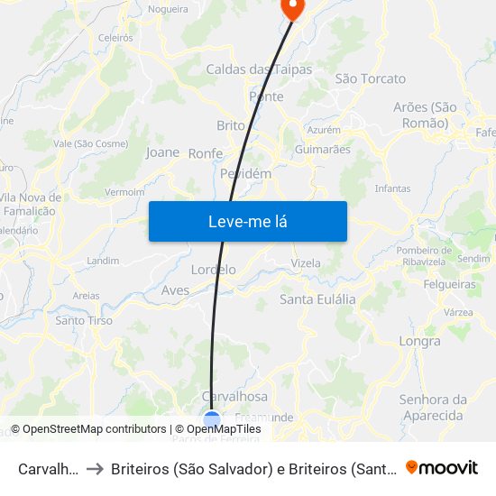 Carvalhosa to Briteiros (São Salvador) e Briteiros (Santa Leocádia) map