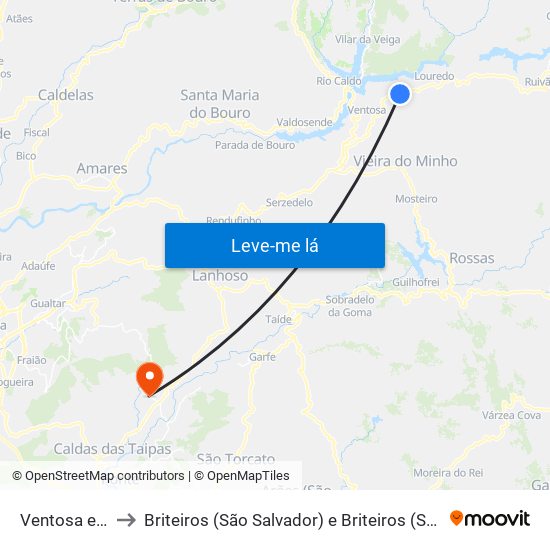 Ventosa e Cova to Briteiros (São Salvador) e Briteiros (Santa Leocádia) map