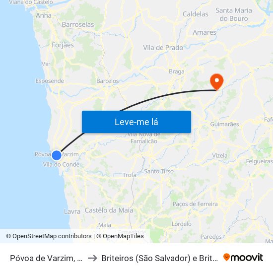 Póvoa de Varzim, Beiriz e Argivai to Briteiros (São Salvador) e Briteiros (Santa Leocádia) map