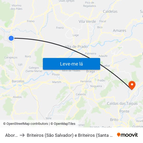 Aborim to Briteiros (São Salvador) e Briteiros (Santa Leocádia) map