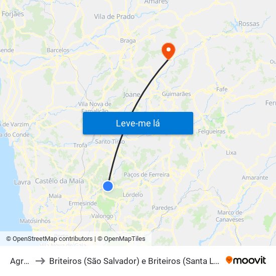 Agrela to Briteiros (São Salvador) e Briteiros (Santa Leocádia) map