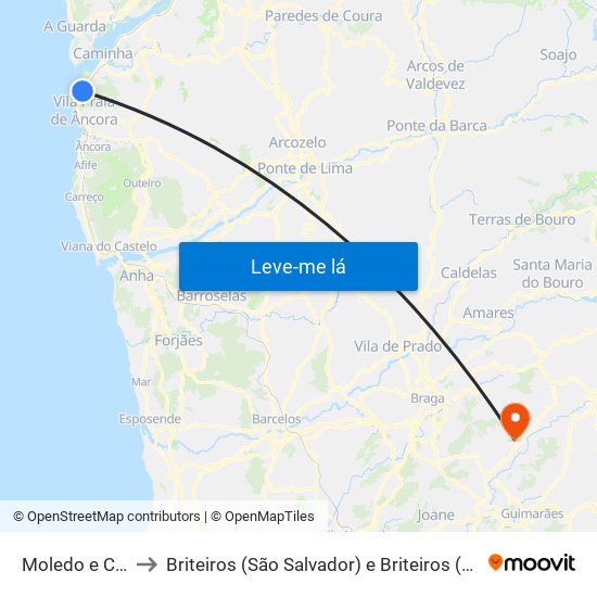 Moledo e Cristelo to Briteiros (São Salvador) e Briteiros (Santa Leocádia) map