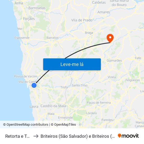 Retorta e Tougues to Briteiros (São Salvador) e Briteiros (Santa Leocádia) map