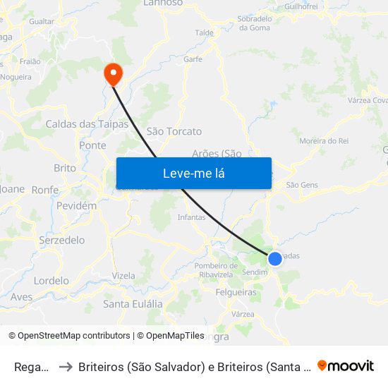 Regadas to Briteiros (São Salvador) e Briteiros (Santa Leocádia) map