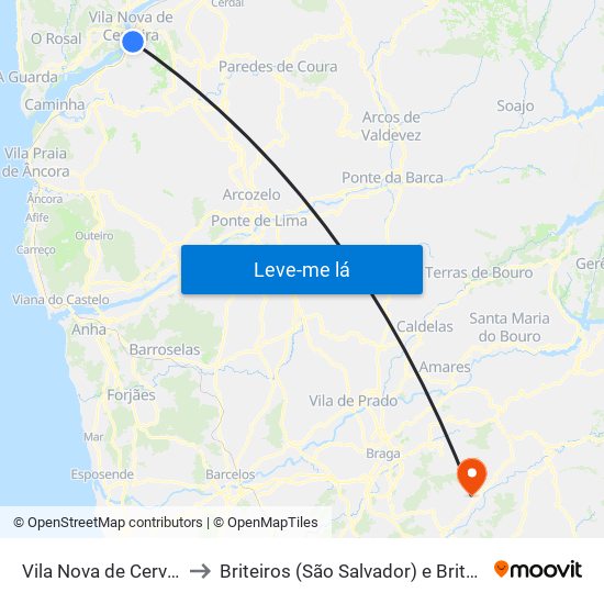 Vila Nova de Cerveira e Lovelhe to Briteiros (São Salvador) e Briteiros (Santa Leocádia) map