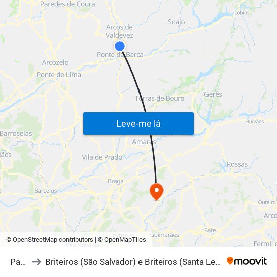 Paçô to Briteiros (São Salvador) e Briteiros (Santa Leocádia) map