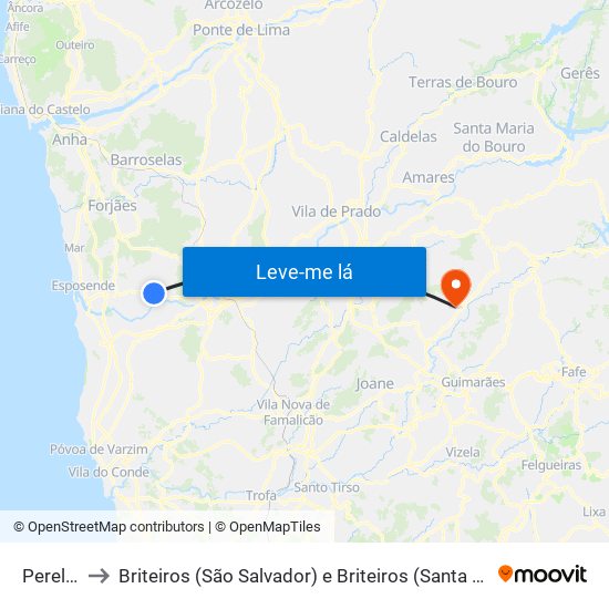 Perelhal to Briteiros (São Salvador) e Briteiros (Santa Leocádia) map