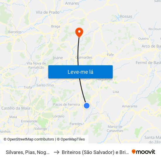 Silvares, Pias, Nogueira e Alvarenga to Briteiros (São Salvador) e Briteiros (Santa Leocádia) map