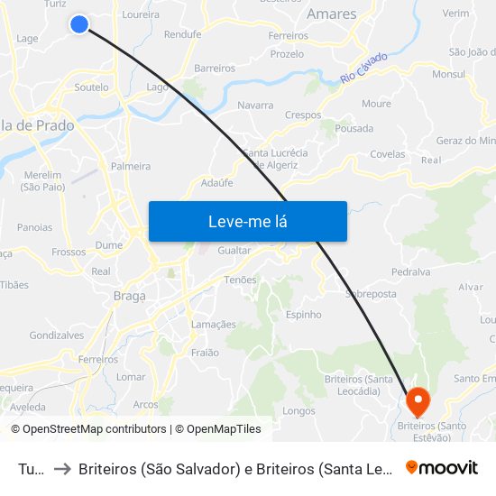 Turiz to Briteiros (São Salvador) e Briteiros (Santa Leocádia) map