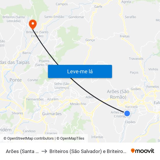 Arões (Santa Cristina) to Briteiros (São Salvador) e Briteiros (Santa Leocádia) map