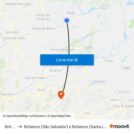 Britelo to Briteiros (São Salvador) e Briteiros (Santa Leocádia) map