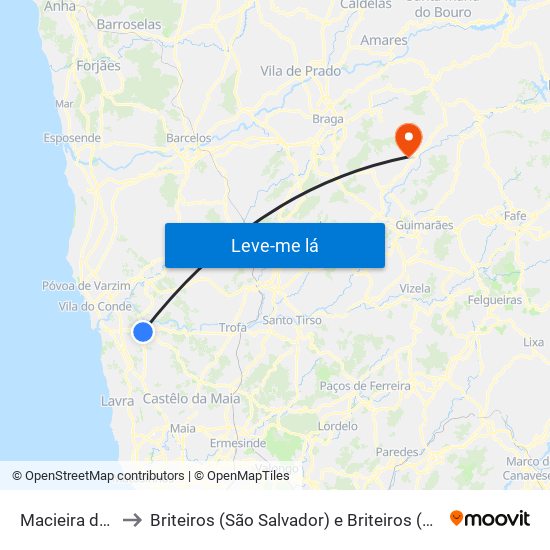 Macieira da Maia to Briteiros (São Salvador) e Briteiros (Santa Leocádia) map