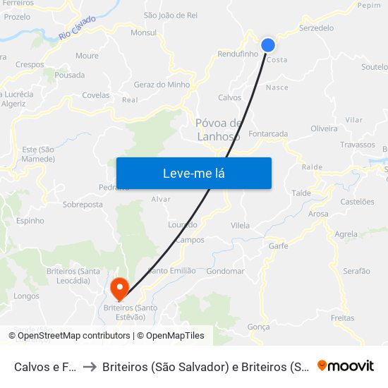 Calvos e Frades to Briteiros (São Salvador) e Briteiros (Santa Leocádia) map