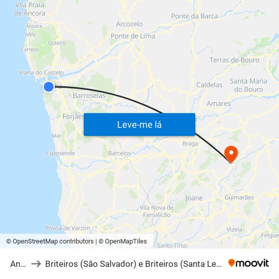 Anha to Briteiros (São Salvador) e Briteiros (Santa Leocádia) map