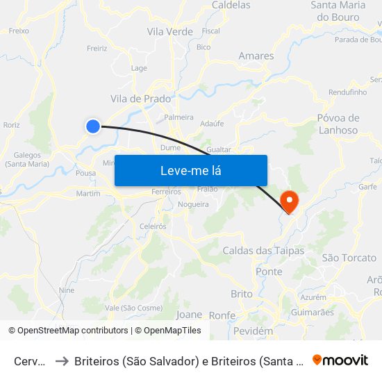 Cervães to Briteiros (São Salvador) e Briteiros (Santa Leocádia) map