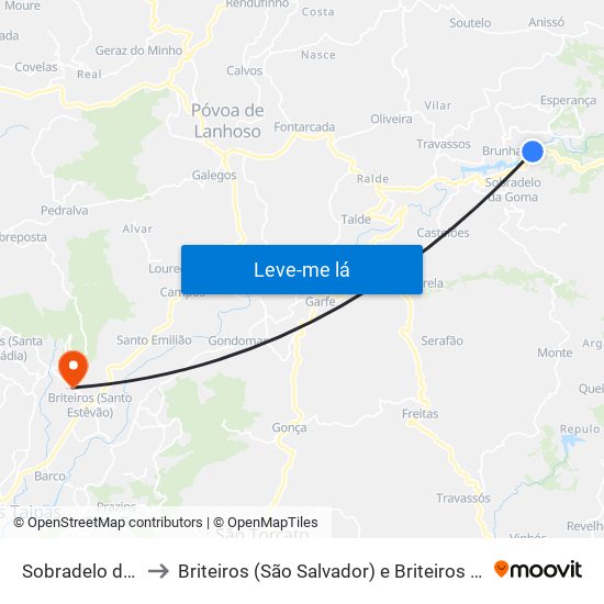 Sobradelo da Goma to Briteiros (São Salvador) e Briteiros (Santa Leocádia) map