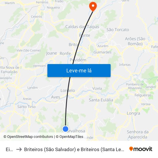 Eiriz to Briteiros (São Salvador) e Briteiros (Santa Leocádia) map