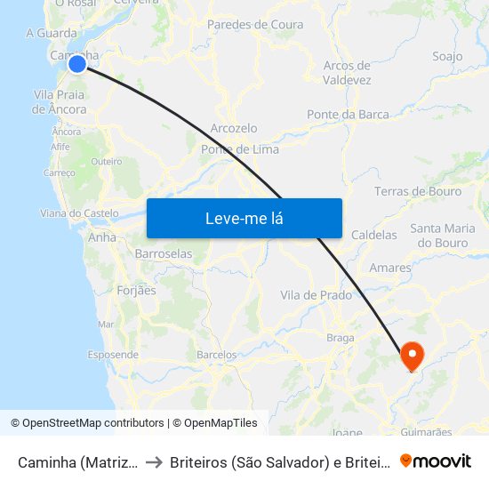 Caminha (Matriz) e Vilarelho to Briteiros (São Salvador) e Briteiros (Santa Leocádia) map