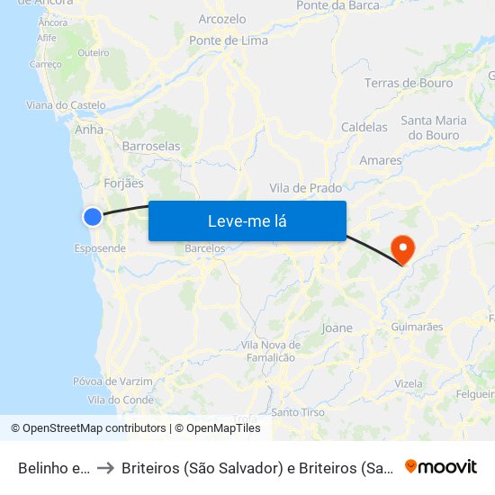 Belinho e Mar to Briteiros (São Salvador) e Briteiros (Santa Leocádia) map