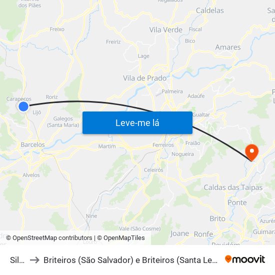 Silva to Briteiros (São Salvador) e Briteiros (Santa Leocádia) map