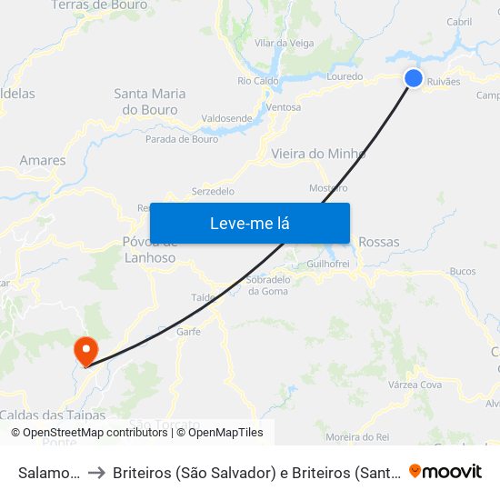 Salamonde to Briteiros (São Salvador) e Briteiros (Santa Leocádia) map