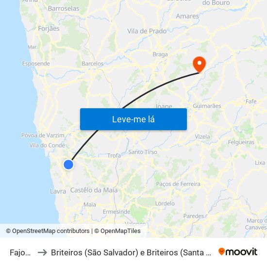 Fajozes to Briteiros (São Salvador) e Briteiros (Santa Leocádia) map