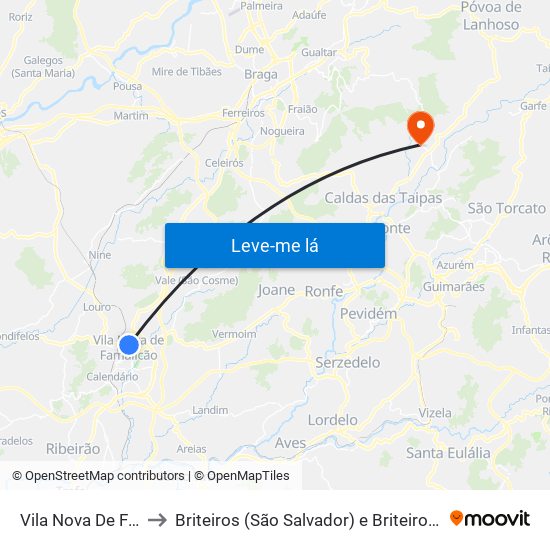 Vila Nova De Famalicão to Briteiros (São Salvador) e Briteiros (Santa Leocádia) map