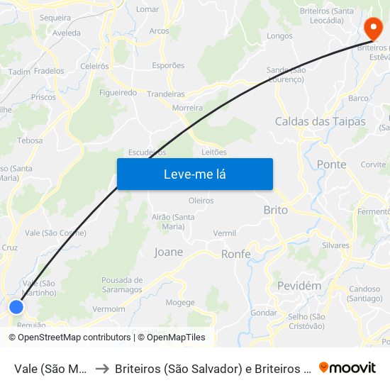 Vale (São Martinho) to Briteiros (São Salvador) e Briteiros (Santa Leocádia) map