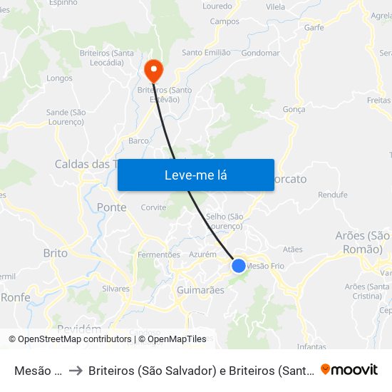 Mesão Frio to Briteiros (São Salvador) e Briteiros (Santa Leocádia) map