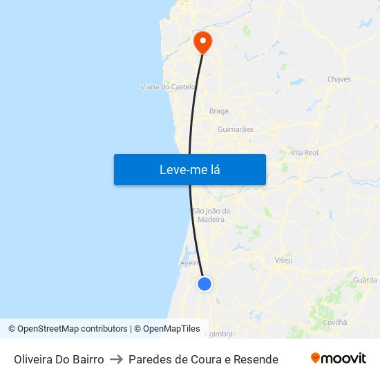 Oliveira Do Bairro to Paredes de Coura e Resende map