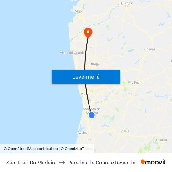 São João Da Madeira to Paredes de Coura e Resende map