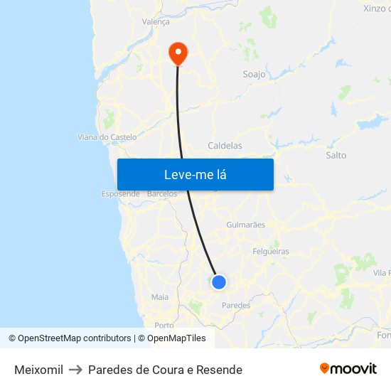 Meixomil to Paredes de Coura e Resende map