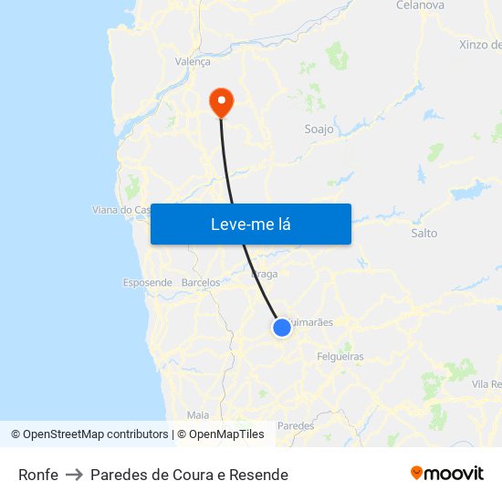 Ronfe to Paredes de Coura e Resende map